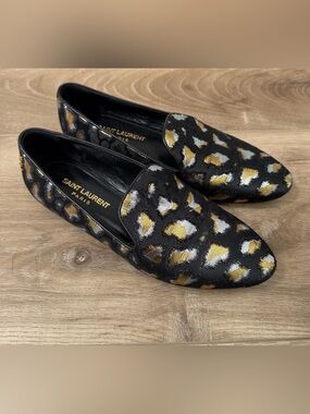 Saint Laurent Glitch Leopard Jacquard Loafer EU37.5/US7.5